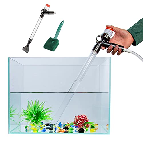 Pulaco Aquarium Gravel Cleaner with air-pressing button, featuring two-section suction tubes and included aquarium brush for easy fish tank maintenance