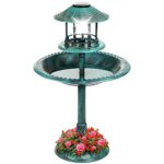 Create a Beautiful Outdoor Oasis with Greatest Alternative Products' Solar-Powered Bird Bath - A Classic Resin Fountain with Planter Base, Feeder, Decorative Bird Cage, and Fillable Stand!
