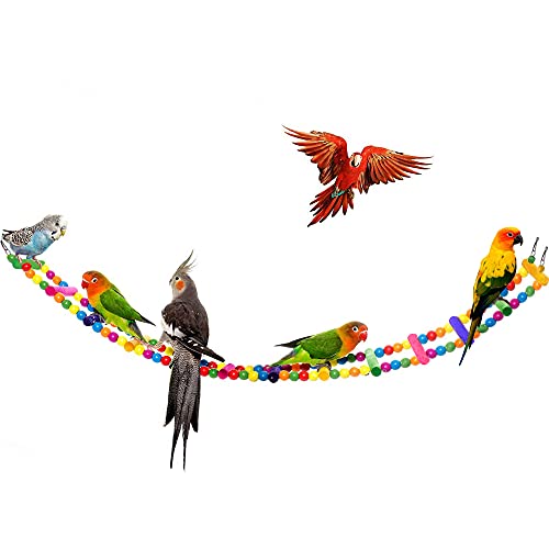 SunGrow 31-Inch Bird Ladder Bridge Made of Natural Wood with Vibrant Edible Dye Beads, Ideal for Small to Medium Birds