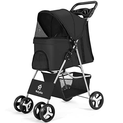 Pet Canine Stroller with 360° Rotating Wheels and Convenient Storage - Perfect for Small and Medium