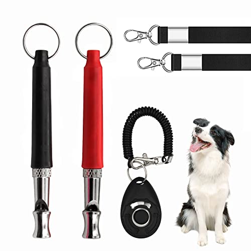 Professional Ultrasonic Dog Whistle Set - 2 Pack Training Whistles with Silent Control for Barking, Recall Training, and Neighbor Dog Control - Includes Clicker for Complete Pet Training.