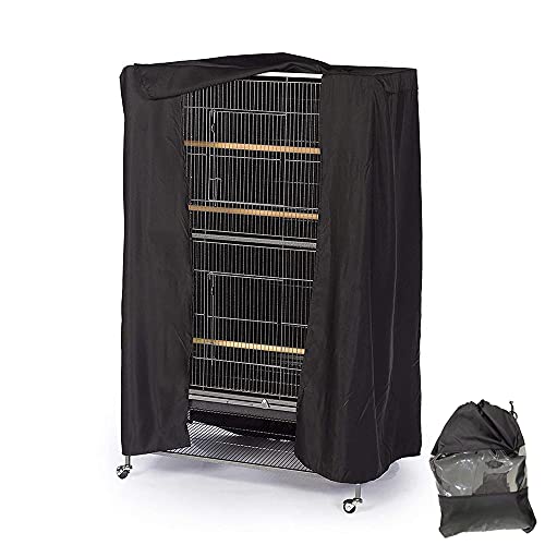 COOSOO bird cage cover in black, made from waterproof and breathable fabric, designed to block sunlight and provide cozy nighttime protection for birds, suitable for large birdcages