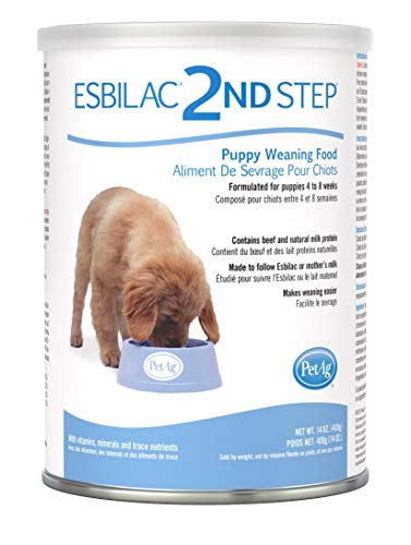 PetAg Esbilac 2nd Step Puppy Weaning Food - 14 oz powdered mix designed for 4-8 week-old puppies, providing essential nutrients and support for healthy growth