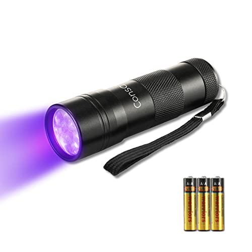 Consciot UV Black Light Flashlight: 12 LED 395nm  - Includes 3 AAA Batteries