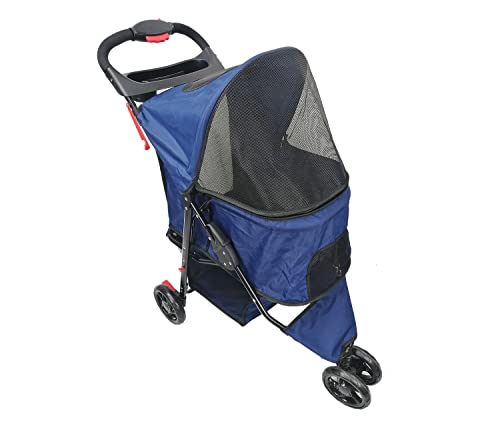 Blue Pet Stroller with Folding Travel Carrier, Easy to Walk and Carry for Cats and Dogs.