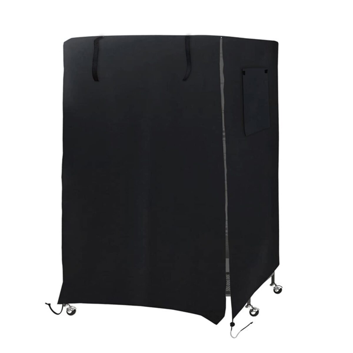 Universal adjustable bird cage cover in black, designed for large cages with weatherproof features and ventilation windows