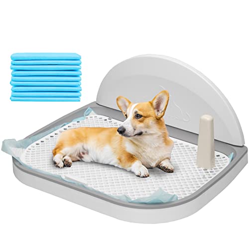 Train Your Furry Friends with Ease - Portable Pet Potty Tray Featuring Mesh Design, Removable Post, and Splash Wall for Small and Medium Dogs, Bunnies, and Cats - Perfect for Indoor or Porch Use - White.