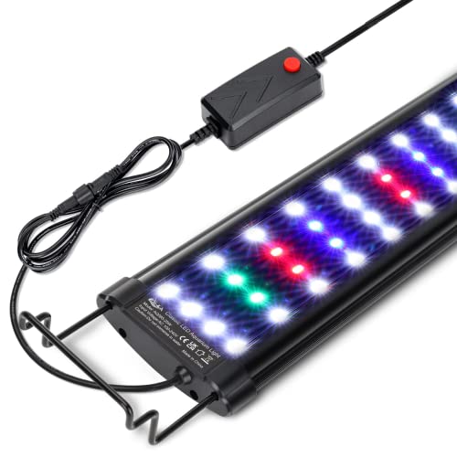 AQQA Full Spectrum LED Aquarium Light with adjustable brackets for fish tanks 12 to 54 inches, featuring bright multi-color LEDs for enhanced aquatic plant growth