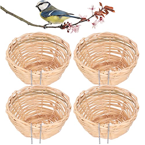 Handwoven Bamboo Bird Nest for Breeding and Courtship, Set of 4 with Hook, Ideal for Finch, Canary, Pigeon, and Parakeet, Measures 4.1 x 2.2in.