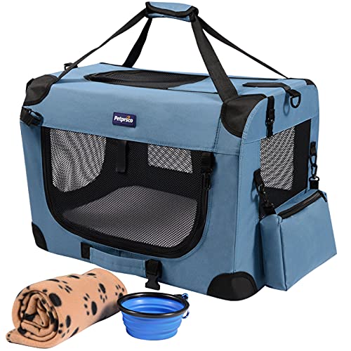 Portable Travel Dog Crate with Blanket and Foldable Bowl - Ideal for Large Cats and Small Dogs, Indoor and Outdoor Use