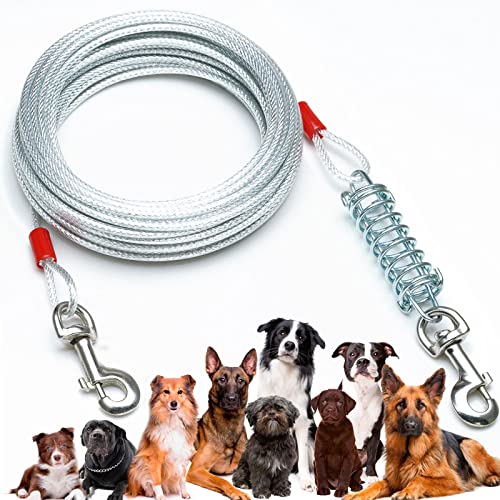 Dog Tie-Out Cable - Sturdy, Rust-Proof, No-Tangle Training Leash for Medium to Large Dogs Up to 125 Lbs, Available in 20/30/50/60/75ft Lengths for Outdoor, Yard, and Camping Use.