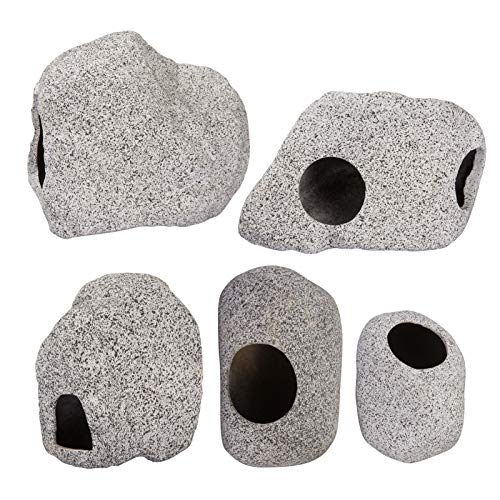 Enhance Your Aquarium with 5-Pack Stackable Ceramic Fish Tank Hideout Cave Stone Ornaments - Perfect for Betta, Shrimp, Cichlid and Other Territorial Fish Hiding and Breeding!