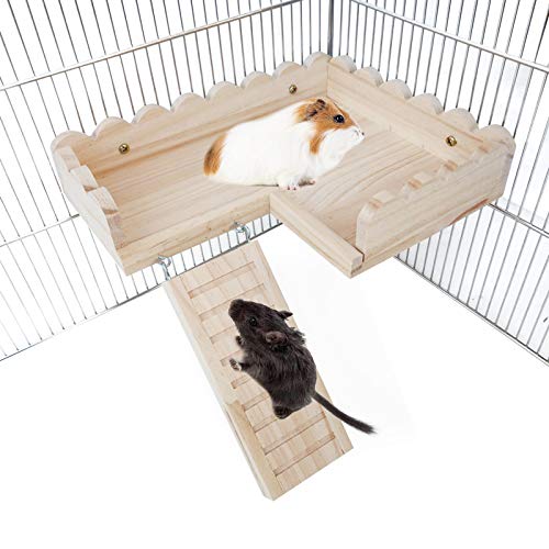 Provide Your Small Pets with a Fun and Stimulating Play Area - Hamster Platform with Climbing Ladder, Hen Perch, and Wood Play Gym Stand!