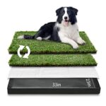 Large Dog Grass Pad with Tray, featuring two artificial grass pads for effective potty training, designed for balconies and easy cleanup.