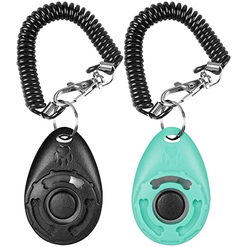 Enhance Your Pet's Training with [2 Pcs] Clicker Coaching Set: Canine, Cat, Horse - Black & Water Lake Blue.
