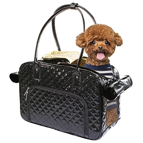 Betop Home Black Mirror Floor Leather Tote Dog and Pet Carrier Travel Bag