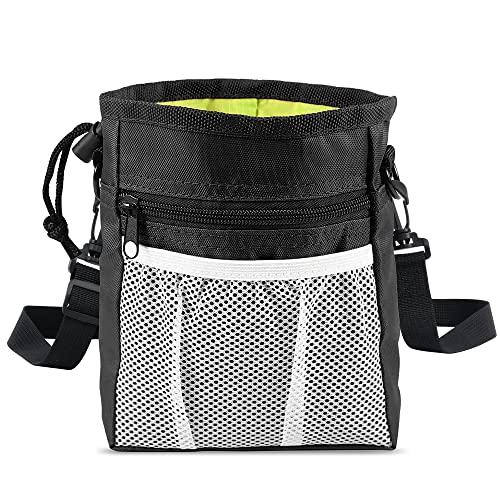 Black Canine Training Treat Pouch with Waist Belt & Shoulder Strap - Holds Treats & Poop Bags for Small to Large Dogs.