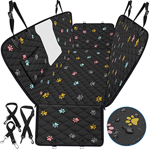 Protect Your Car from Scratches with Colored Paw Print Dog Seat Cover - Waterproof, Durable, and with Mesh Window - Ideal for Back Seat and Dog Hammock