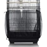 Adjustable bird cage seed catcher made of durable nylon mesh, designed to fit various bird cages and prevent seed scatter while promoting airflow, featuring an elastic drawstring for easy installation