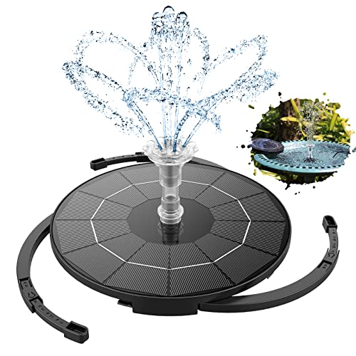 High-efficiency AISITIN 3.5W solar fountain pump with multiple nozzle options, designed for outdoor water features like bird baths and ponds, providing an eco-friendly and attractive solution for gardens.