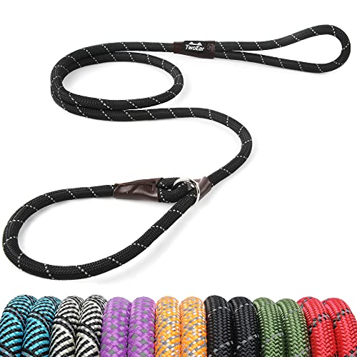 Heavy-Duty Reflective Slip Rope Dog Leash - 1/2" x 6FT for Small, Medium and Large Dogs (Black)