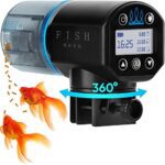 FISHNOSH Automatic Fish Feeder with programmable timer, designed for various tank sizes, featuring a battery-operated mechanism for easy feeding