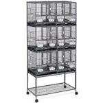 Yaheetech Stackable Divided Breeder Cage for Small Birds with Rolling Stand, featuring three individual cages for canaries, cockatiels, and lovebirds