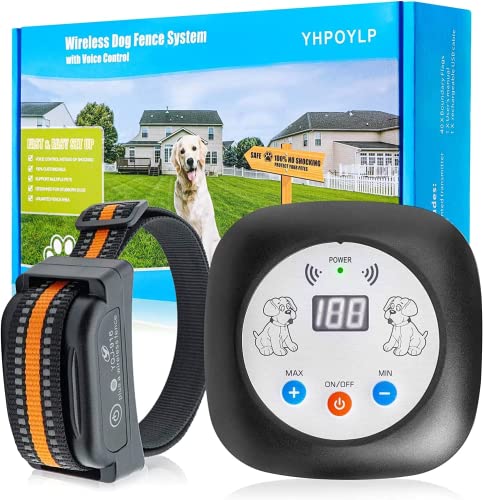 YHPOYLP Wireless Dog Fence System featuring waterproof and rechargeable collar for safe outdoor play