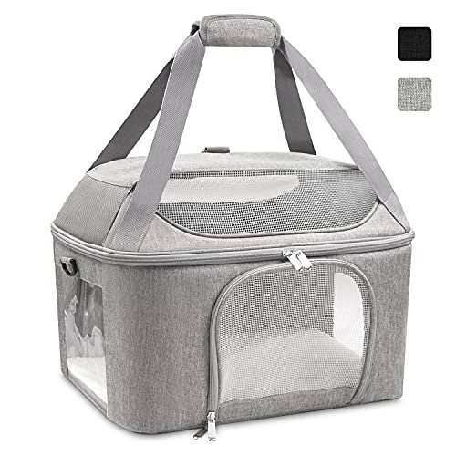 Soft and Secure Pet Travel Solution: Breathable, Escape-Proof Large Cat Carrier and Soft-Sided Dog Carrier for Small and Medium Pets - Gray.