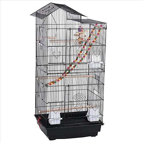 Yaheetech Large Bird Cage for Mid-Sized Parrots with Ladder and Hanging Toys - Spacious and Easy to Clean