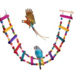 Bonaweite Colorful Rope Ladder for Birds – Flexible, natural wood climbing and swing bridge for parrots, cockatiels, and small pets with metal hooks for cage attachment.