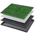 4-Piece Dog Relief System featuring an artificial grass mat, absorbent pee pad, and plastic trays for effective indoor pet training.