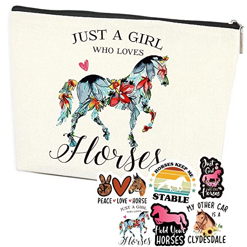 Horse Cosmetic Bag and 5 Piece Stickers Set: Just a Horses