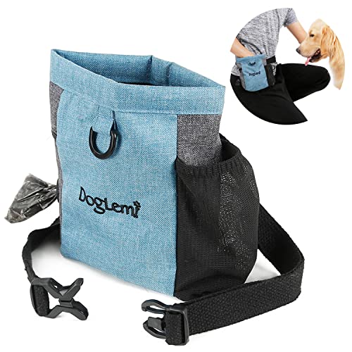 Adjustable Waist Belt Dog Treat Pouch - Portable Training Bag with Poop Bag Holder and Magnetic Closure, Outdoor Multi-Function Pet Snack Pocket (Blue).