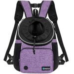 PetAmi adjustable dog carrier backpack in purple, designed for small to medium pets, featuring ventilation mesh, multiple pockets, and safety straps for outdoor adventures