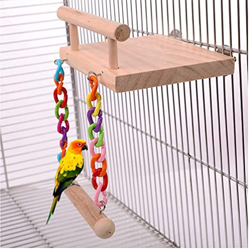 Bird Perches and Cage Toys: Natural Wooden Platforms, Swings, and Ferris Wheel for Small Pets