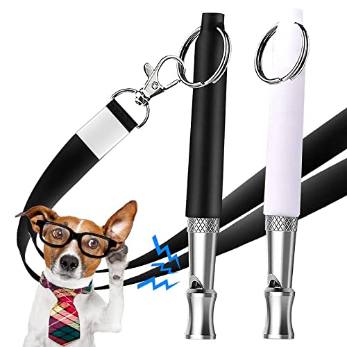 2 Pack Professional Dog Training Whistle - Adjustable Bark Stopper with Stainless Steel Material, Comes with 2 Free Lanyard Straps for Easy Use.
