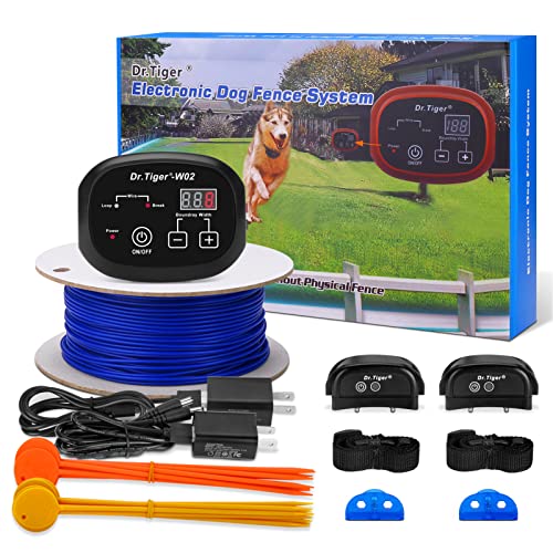 In-Ground Electric Fence for 2 Dogs - Waterproof & Rechargeable Collars with Tone/Shock Correction Training.
