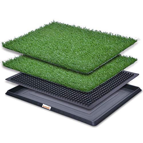 Loobani Dog Grass Pad with Tray - Indoor potty solution for dogs, includes two replacement grass mats, perfect for apartment and patio training