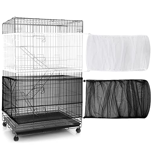 Set of two adjustable bird cage covers in black and white, made of soft nylon mesh, designed to catch seeds and feathers while allowing airflow for small and medium-sized birds