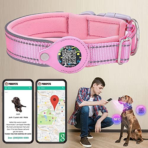Smart QR Code Pet ID Collar with Waterproof Air-Tag Holder for Instant Location Alert (XL, Pink).