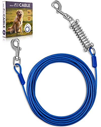 30ft Dog Tie Out Cable with Durable Spring and Swivel Hooks