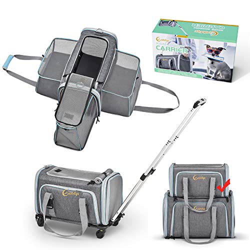 Expandable Rolling Pet Carrier for Dogs and Cats - Airline Approved and Spacious.