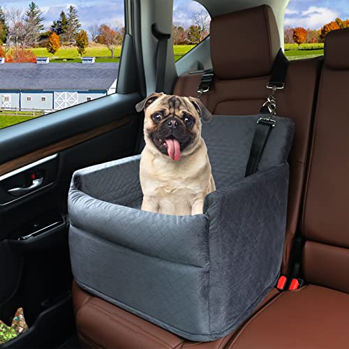 Elevated Dog Car Seat -  - Front and Back Seat Compatible - Safety and Comfort - Fully Removable and Washable - Easy Cleaning (View Ⅰ-Gray)