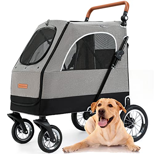 Foldable Pet Jogger: Stroll with Ease - 4-Wheel Dog Stroller for Large Dogs Up to 140 lbs.