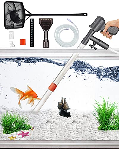 QZQ 2023 Aquarium Gravel Cleaner with siphon design, featuring various accessories for efficient fish tank maintenance including a thermometer and fish ne