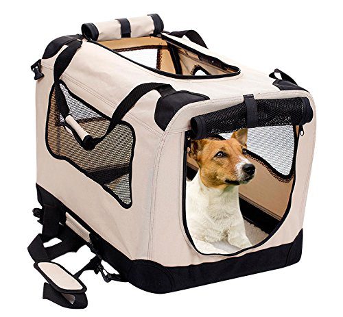Foldable and Cozy: 2PET Soft Dog Crate for Indoor & Outdoor Use with Steel Frame and Washable Cover - Medium Beige.