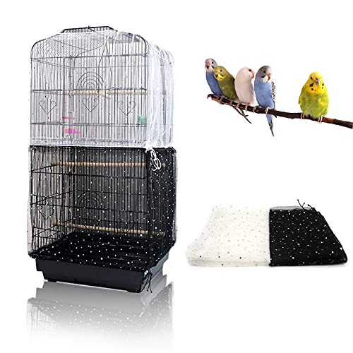 Upgraded 2Pcs Adjustable Bird Cage Cover with Nylon Mesh and Sequins - Perfect for Parakeet, Macaw, and Round/Square Cages.