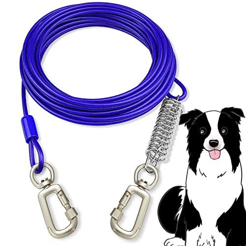 Heavy-Duty Dog Tie Out Cable - 50ft Rust-Proof Training Dog Leash with Spring | Outdoor, Yard, and Camping | No Tangle | Suitable for Small to Large Dogs Up to 60 lbs | Blue.