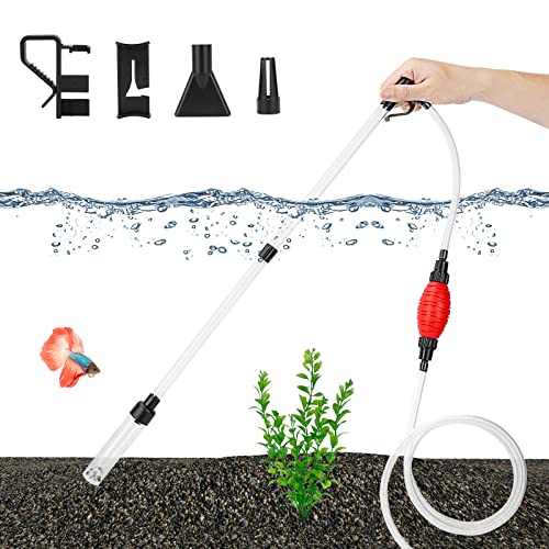 Manual aquarium gravel vacuum with adjustable hose and flow control, designed for efficient fish tank cleaning and sand removal